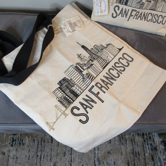 NWT: San Francisco Canvas Tote with Matching Zipper Pouch - Picture 1 of 5